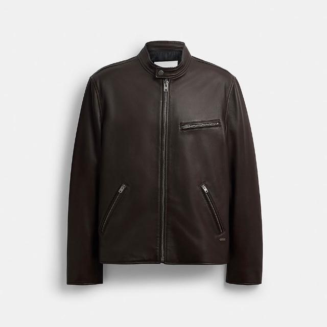 【COACH】蔻馳官方直營 皮革賽車外套-紅咖啡色(CBM39)