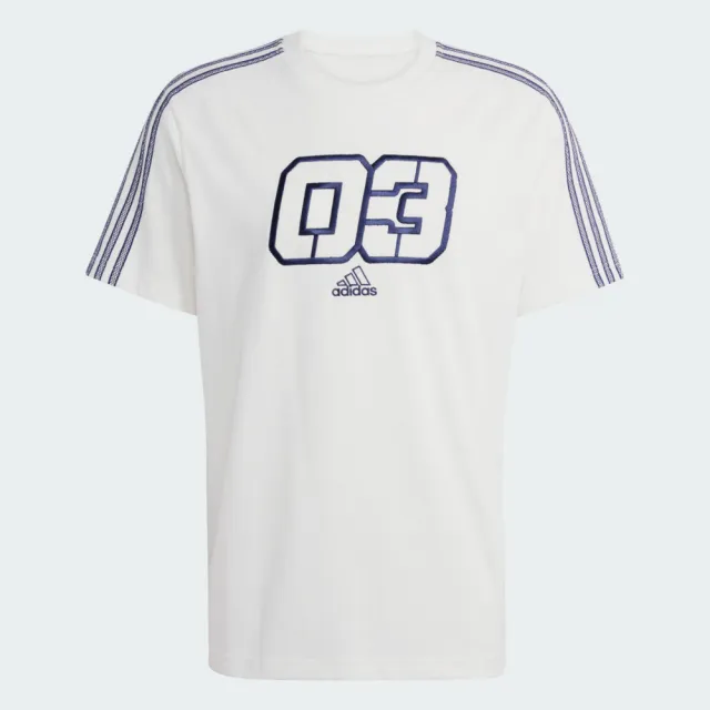 【adidas 愛迪達】Grx Tee Q2 男 T恤 運動上衣 休閒短袖 米白 藍 亞版(JD5384)