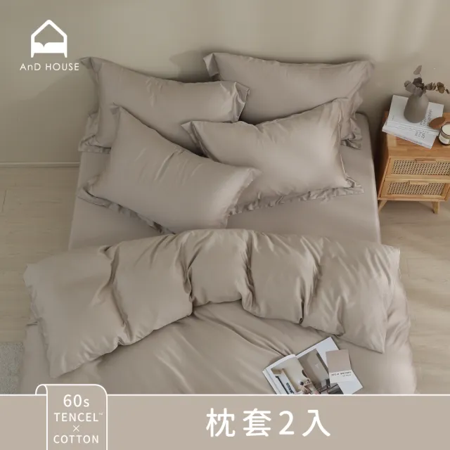【AnD HOUSE 安庭家居】60支天絲棉-枕套2入-300織(多色任選/歐式壓框枕套/吸濕透氣)