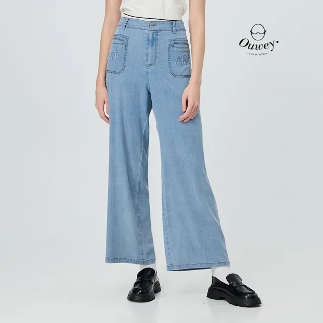 【OUWEY 歐薇】貼布繡口袋萊賽爾直筒牛仔褲(淺藍；S-L；3252398619)（其他規格）