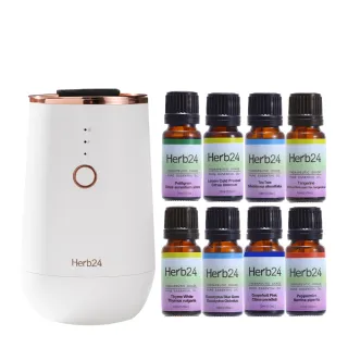 【草本24】Herb24 晨霧純精油擴香儀II_８瓶精油超值組(無須用水 可車用 專櫃直營 保固半年)