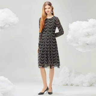 【YIDIE】亮鑽領花朵刺繡長洋裝-黑