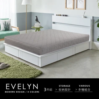 【H&D 東稻家居】Takamori高森日式風木作5尺雙人3件房間組-MIT 台灣製(床頭+抽屜床底+床墊 附燈)