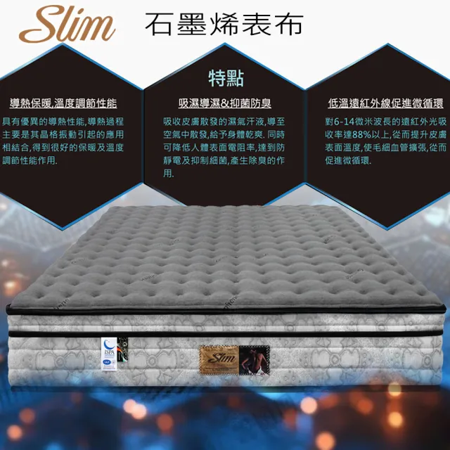 【SLIM】雙人石墨烯乳膠透氣獨立筒床墊5x6.2尺x23cm-健康舒眠型