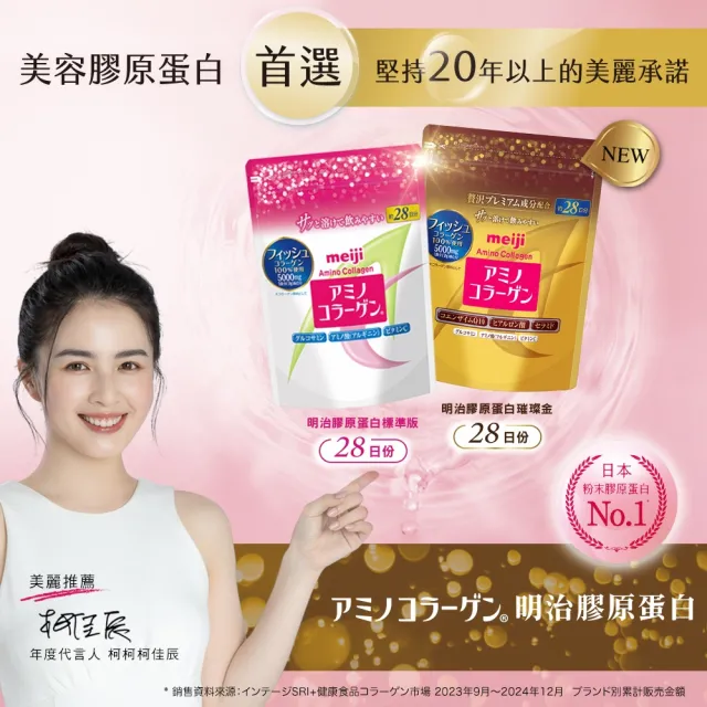 【Meiji 明治】明治膠原蛋白粉璀璨金版28日份袋裝196gx2(膠原蛋白/神經醯胺/Q10)