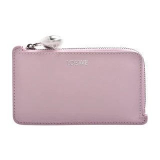 【LOEWE 羅威】經典品牌字母小牛皮銀色Anagram Pebble 拉鍊頭卡夾(粉紅色CANBZ40X01-7795)