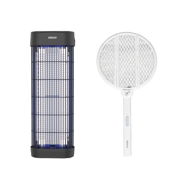 【HERAN 禾聯】15W雙燈管電擊式捕蚊燈+多功能折疊電蚊拍組(HMK-15HF010+HMK-02GW010)