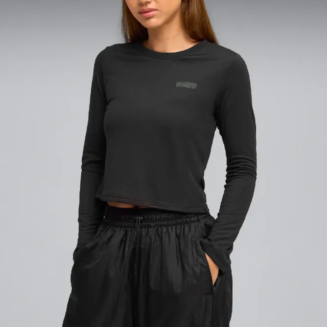 【PUMA】x ROSE 上衣 Long Sleeve Tee 女款 聯名 黑 合身 長袖 微短版 無小卡(633805-01)