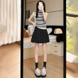 【D.studio】韓版冰絲渲染直筒高腰顯瘦垂感寬褲(褲子 長褲 休閒褲 女裝 高腰褲 拖地褲 直筒褲 黑褲 P391)