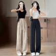 【D.studio】韓版冰絲渲染直筒高腰顯瘦垂感寬褲(褲子 長褲 休閒褲 女裝 高腰褲 拖地褲 直筒褲 黑褲 P391)