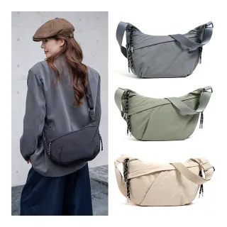 【ARION】素面防潑水多隔層休閒/通勤斜背包/半月包/餃子包(多色可選)
