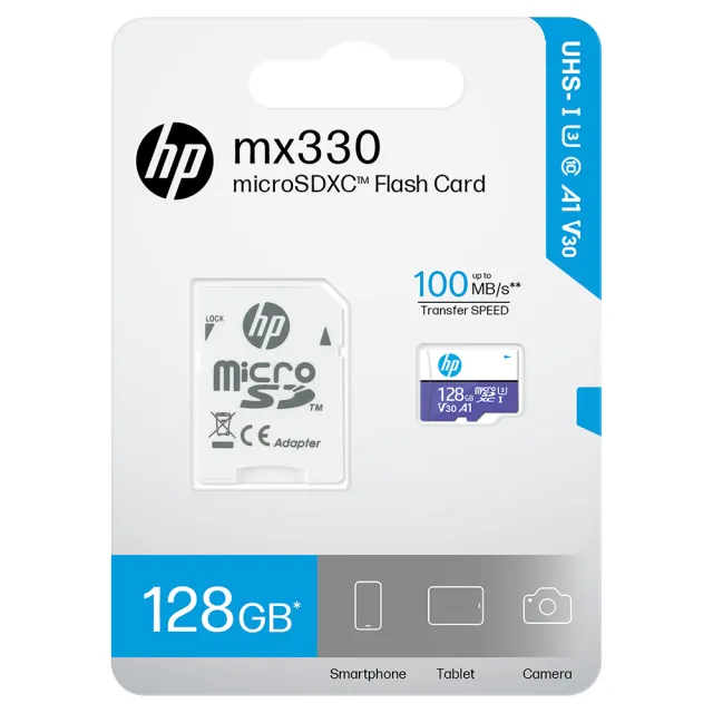 【HP 惠普】128GB 高速記憶卡 microSDXC A1 V30 UHS-I U3 附SD轉接卡(MX330)