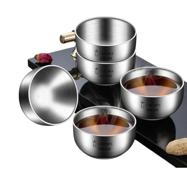 【PUSH!】餐具用品 304不銹鋼茶杯3入 戶外小茶杯 咖啡杯 加厚雙層小酒杯(茶杯 酒杯 附收納袋 E210)