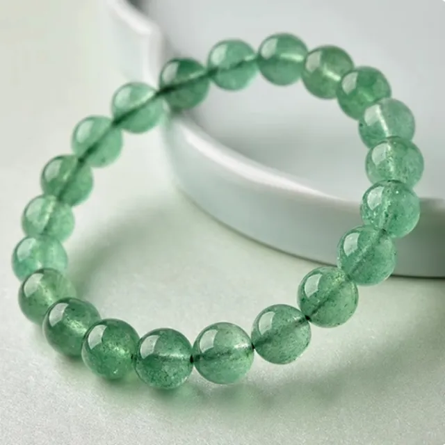 【八方開運】冰種綠草莓晶手鍊綠色草莓晶水晶珠子散珠串珠飾品(男女9mm)
