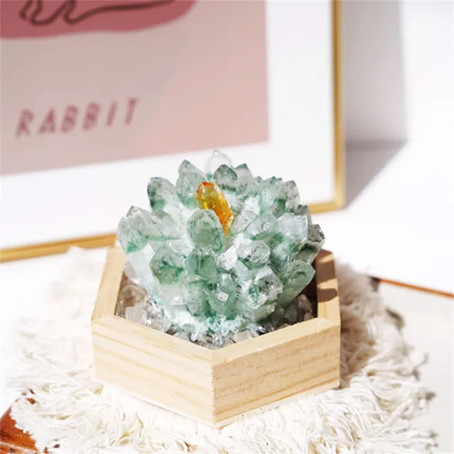 水晶 自然結晶 置物 約10cm 匠俱】招財綠幽靈水晶柱天然黃水晶球原石擺件搭配消磁晶簇套裝(辦公室