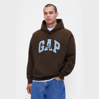 【GAP】男裝 Logo刺繡帽T-深棕色(781237)