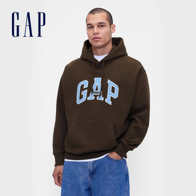 【GAP】男裝 Logo刺繡帽T-深棕色(781237)
