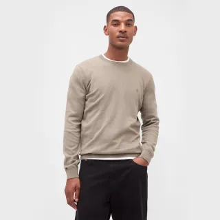 【GAP】男裝 純棉小熊刺繡圓領長袖針織衫-淺卡其(789811)