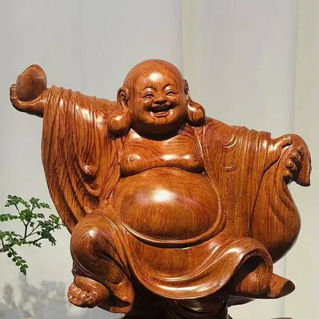【桃花源創意工坊】招財元寶彌勒木雕(木雕)