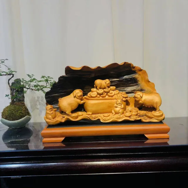 【桃花源創意工坊】五福臨門荷氣生財台灣檜木木雕(木雕)