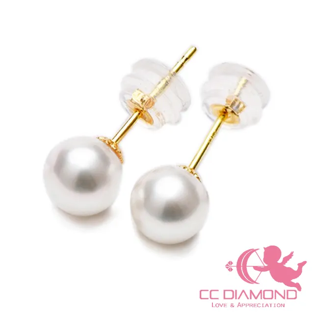 【CC Diamond】18K金極品天然珍珠耳釘(小尺吋5-5.5mm)