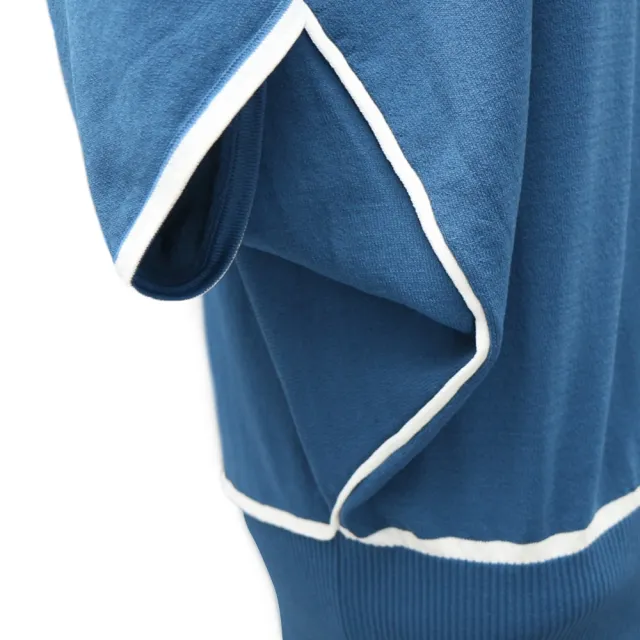 【ICHE 衣哲】Cop.Copine 法國原裝進口撞色彈性羅紋針織造型上衣-藍