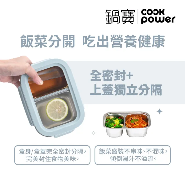 【CookPower 鍋寶】Snapiro新升級全密封316L不鏽鋼可微波分隔保鮮盒900ml