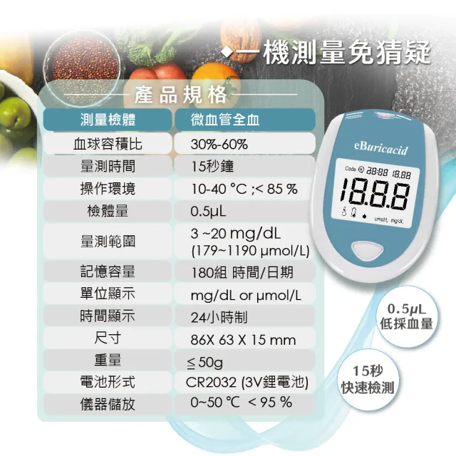 【eBmonitor醫必】eBuricacid 暐世尿酸測試儀大套組(套組1組+2盒試紙)