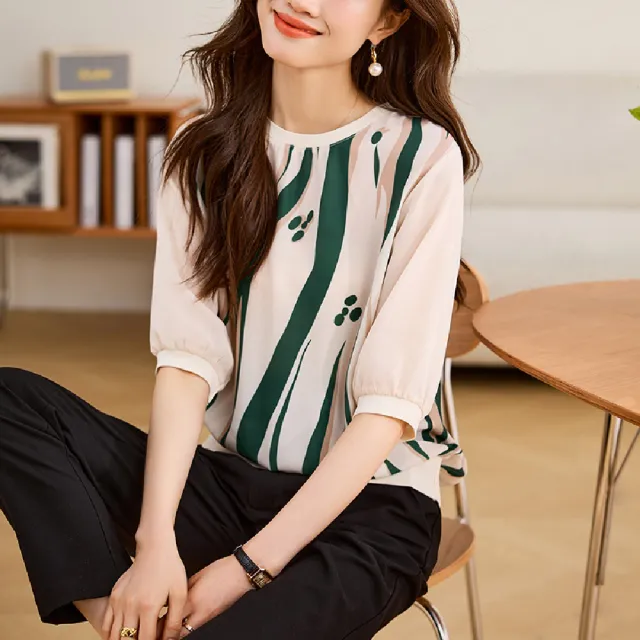 【LANNI 藍尼】★質感女人味五分袖上衣(女上衣/女裝/T恤/休閒/百搭/日系/通勤)