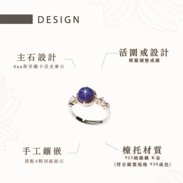 【幸福珠寶】母親節禮物  璀璨星辰｜藍寶石戒指(法國星鑽 六道星芒 貓眼)