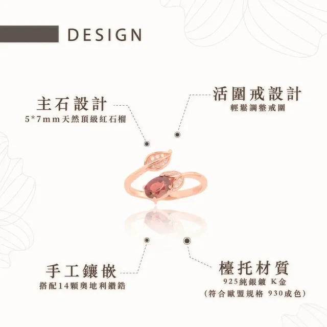 【幸福珠寶】Satin葉｜紫牙烏紅石榴戒指 奧地利設計師推薦(巴西 紫牙屋紅石榴 Happy  母親節禮物  )