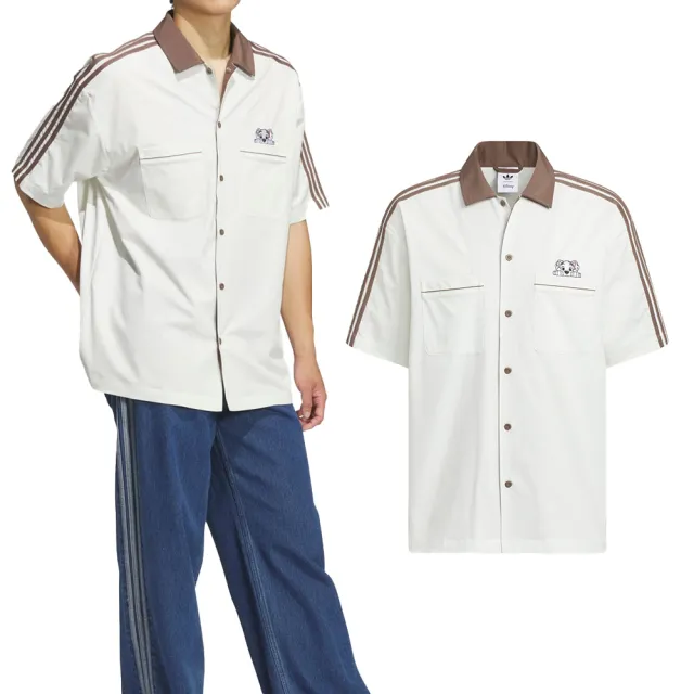 【adidas 愛迪達】U Bowling Tee 男款 女款 米色 寬鬆 迪士尼 101忠狗 襯衫 休閒 短袖 KG6690