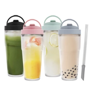 【WOKY 沃廚】渾圓杯 Ecozen純透復刻款 880ml-附彈跳吸管(單手彈蓋款；吸管杯/隨行杯/外帶杯)