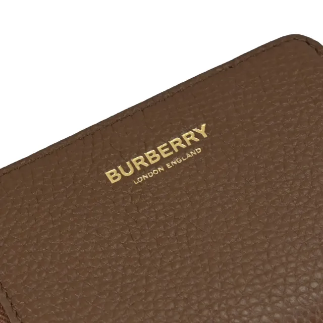 【BURBERRY 巴寶莉】簡約燙金LOGO荔枝皮信用卡名片證件零錢包(咖)