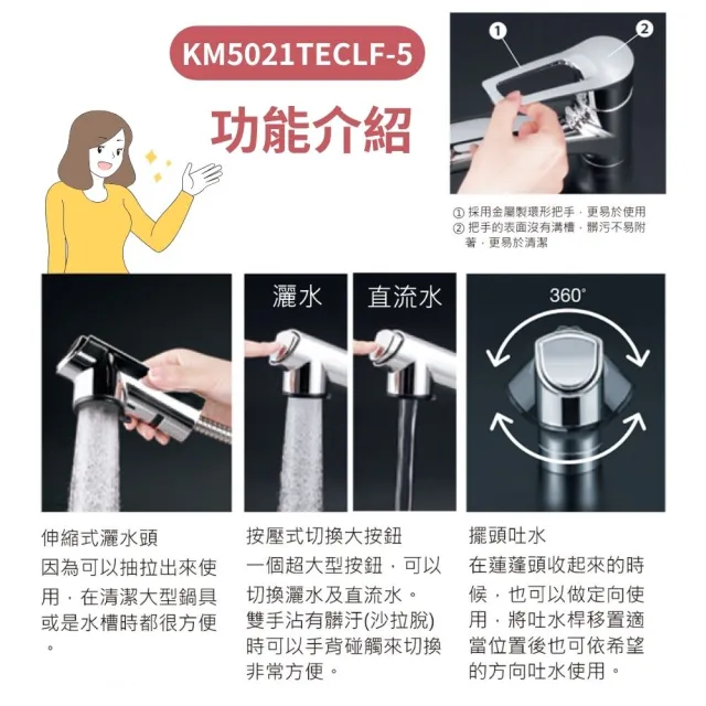 【KVK】日製保固三年 廚房用 無鉛省水 伸縮龍頭(KM5021TECLF-5 全台免運不含安裝 幸福居家e購網龍頭)