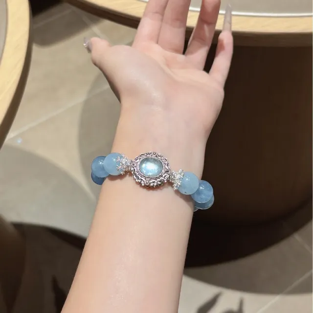 【桃花源創意工坊】海藍寶白水晶手鍊高級感時尚手鍊(手鍊)