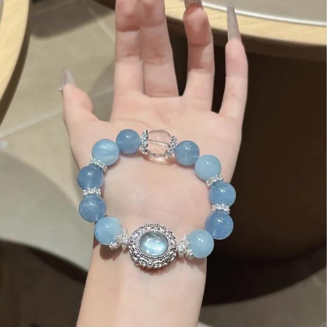 【桃花源創意工坊】海藍寶白水晶手鍊高級感時尚手鍊(手鍊)