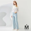 【MYVEGA 麥雪爾】MA造型金屬燙鑽丹寧牛仔長褲-淺藍(日系/丹寧/牛仔褲/女下著/寬褲/擴腿褲)
