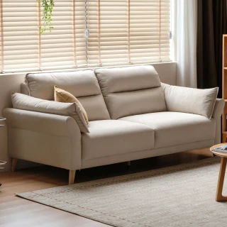 【hoi! 好好生活】預購60天★源氏木語小圓子實木貓抓布雙人加大布沙發1.96M S03422 奶茶棕