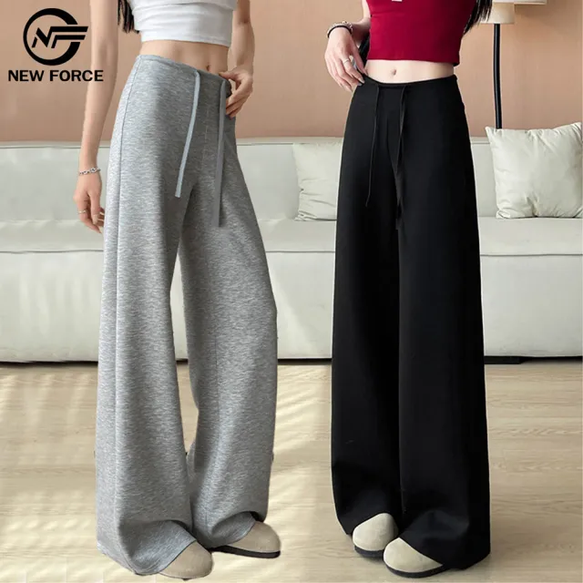 【NEW FORCE】美式高腰顯瘦直筒垂感休閒女寬褲(寬褲/女長褲/休閒褲/保暖褲/褲裙)