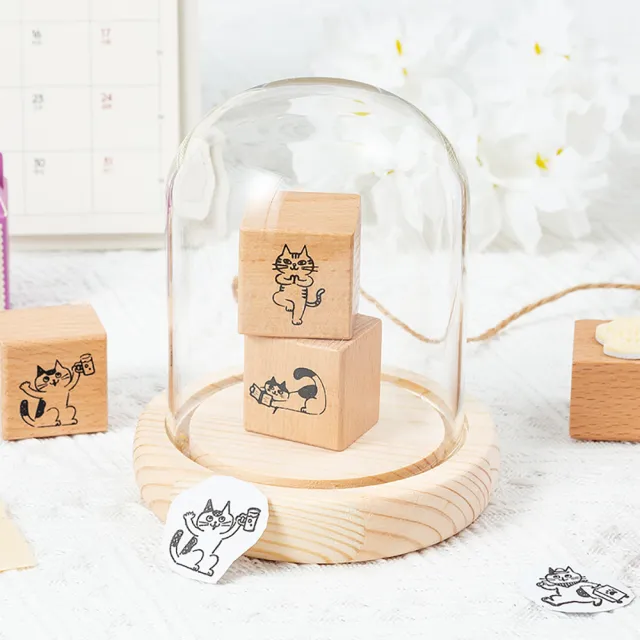 【Paper Play】木質印章 手帳印章/可愛萌貓日常DIY復古木質印章 手帳印章(8款任選)