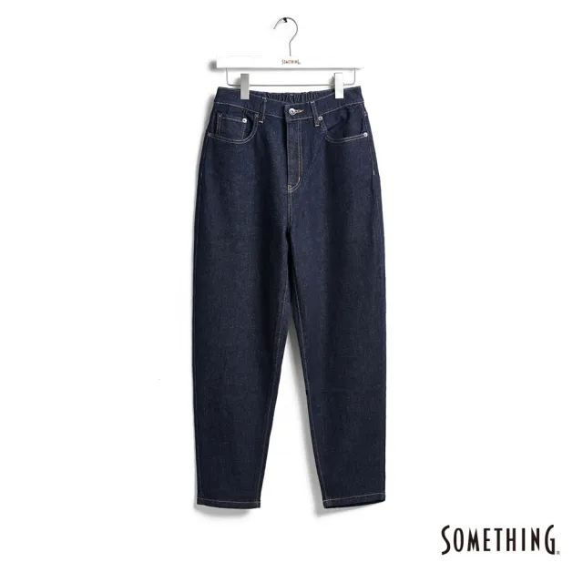 【SOMETHING】女裝 基本款水洗刷色丹寧錐形褲(原藍色)