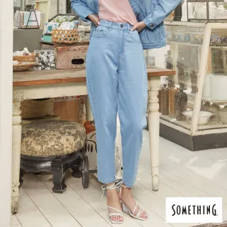【SOMETHING】女裝 基本款水洗刷色丹寧錐形褲(拔洗藍)
