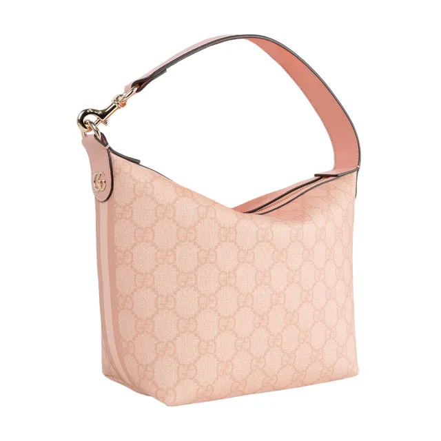 【GUCCI 古馳】Ophidia GG 塗層帆布迷你肩背包/手提包(灰粉色)