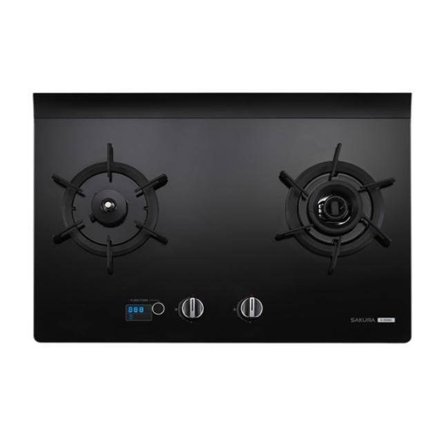 【SAKURA 櫻花】二口玻璃檯面爐G2928G左乾燒黑色瓦斯爐NG1/LPG(G-2928GB基本安裝)