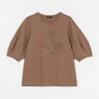 【MOMA】典雅花瓣刺繡五分泡泡袖上衣(咖啡色)