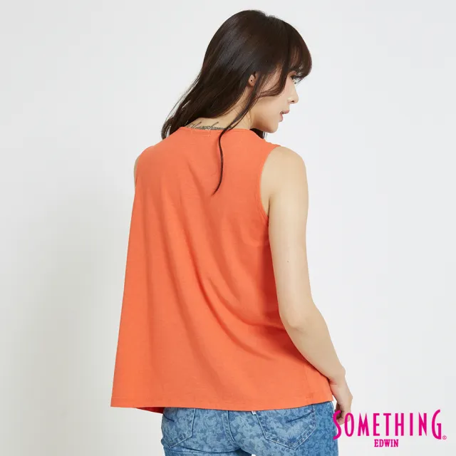 【SOMETHING】女裝 蕾絲剪接圖騰 無袖T恤(亮桔)