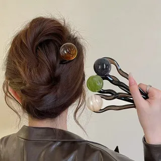 【INES】圓珠髮簪 大號髮簪/復古典雅氣質圓珠大號長髮簪 盤髮杈(4色任選)