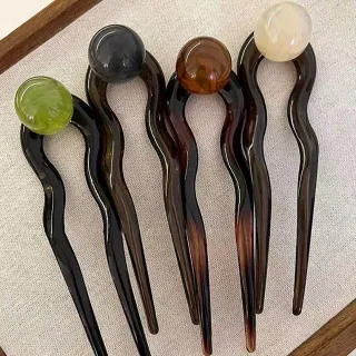 【INES】圓珠髮簪 大號髮簪/復古典雅氣質圓珠大號長髮簪 盤髮杈(4色任選)