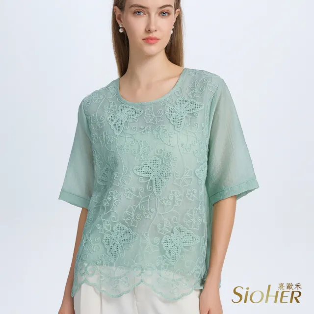 【SiOHER 熹歐禾】現貨 輕紗刺繡上衣四件組(女裝/女上衣/圓領/百搭)